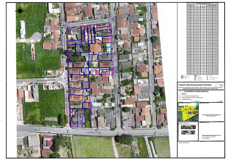 REURB em Pindamonhangaba — ortofoto com sobreposição cadastral