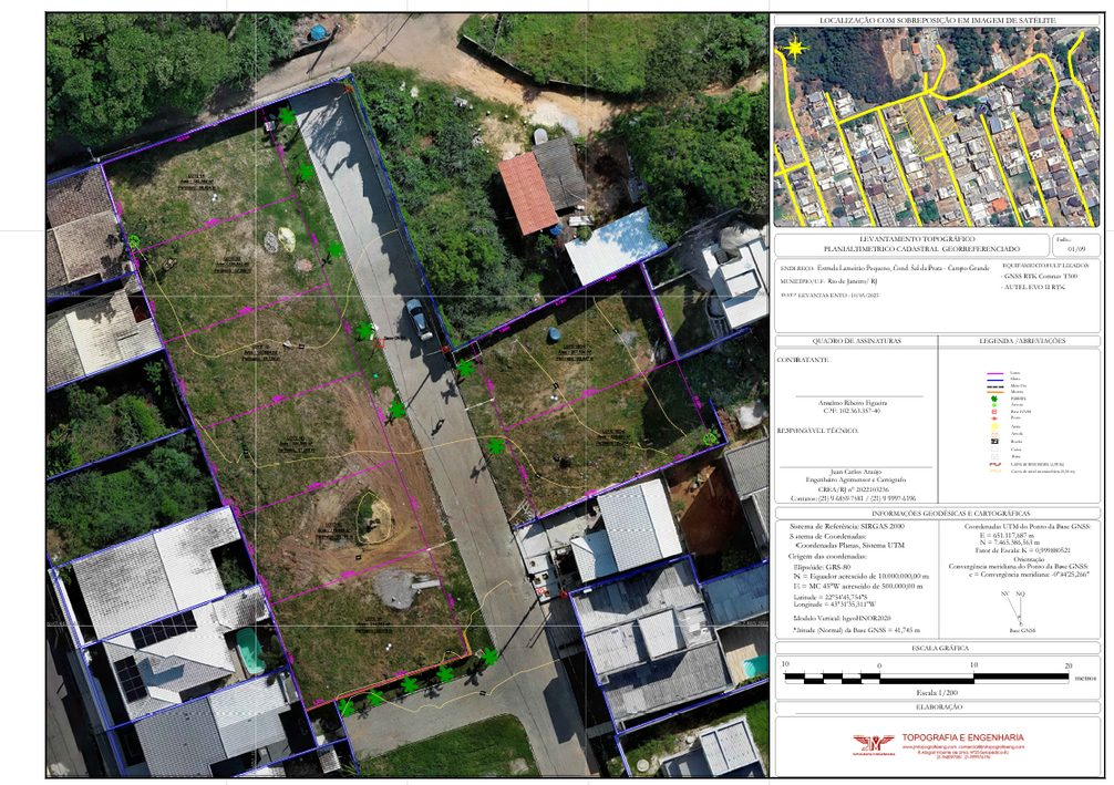Ortofoto e planta da gleba subdividida em lotes residenciais